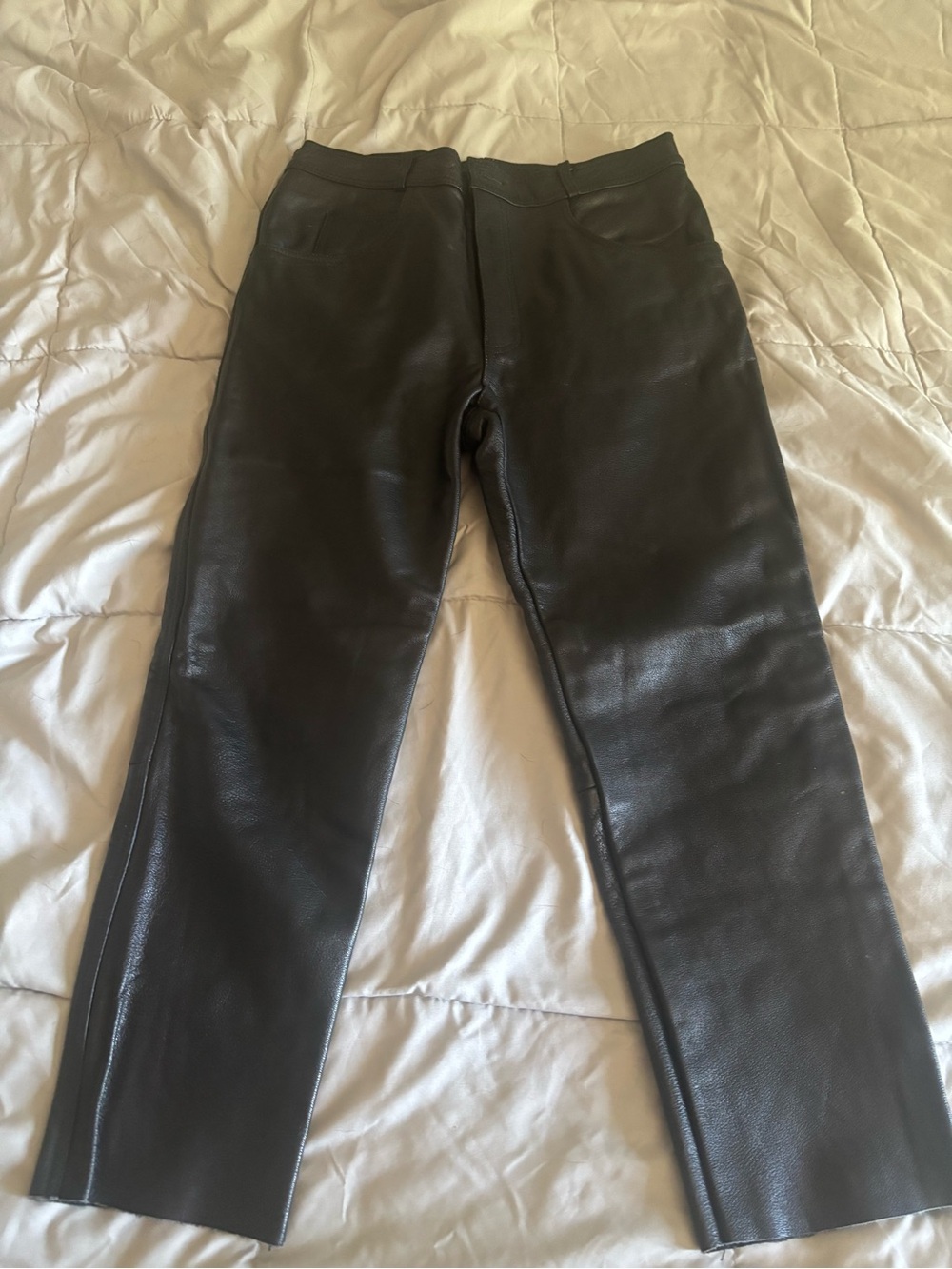 Leather King Men's Black Leather Riding Pants Straight Leg Button Zip Size 32